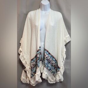 Embroidered Boho Poncho‎ Women White